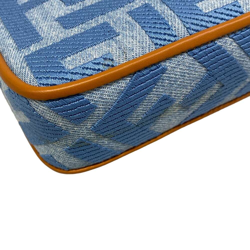 Fendi Baguette Mini Handbag 8BS017-AP4N Light Blue Brown Jacquard Leather - Picture 14 of 15